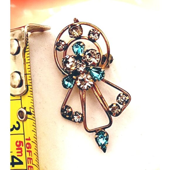 Vintage Star Art 12K Gold Filled Brooch Pin Pendant Ice Blue & Clear Rhinestones - Picture 5 of 5
